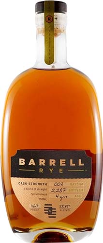 Barrell Rye Batch 003 Cask Strength 4 Year Old Whiskey