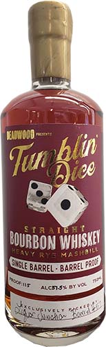 Deadwood Tumblin Dice 4 Year Old Heavy Rye Mashbill Straight Bourbon Whiskey Single Barrel #23
